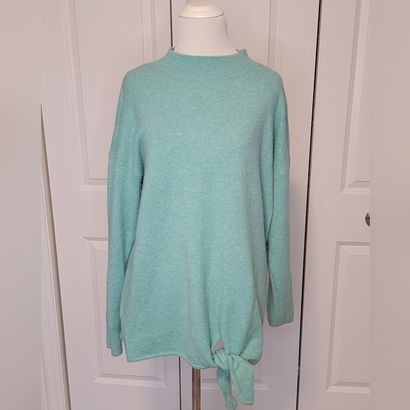 LOFT PLUS Women's Soft Mock Neck Tiffany Blue/Teal Tie Hem Sweater - 14 - Picture 12 of 13